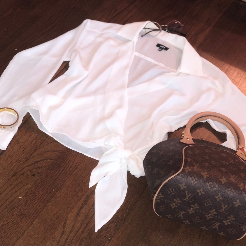 Sheer white wrap blouse!